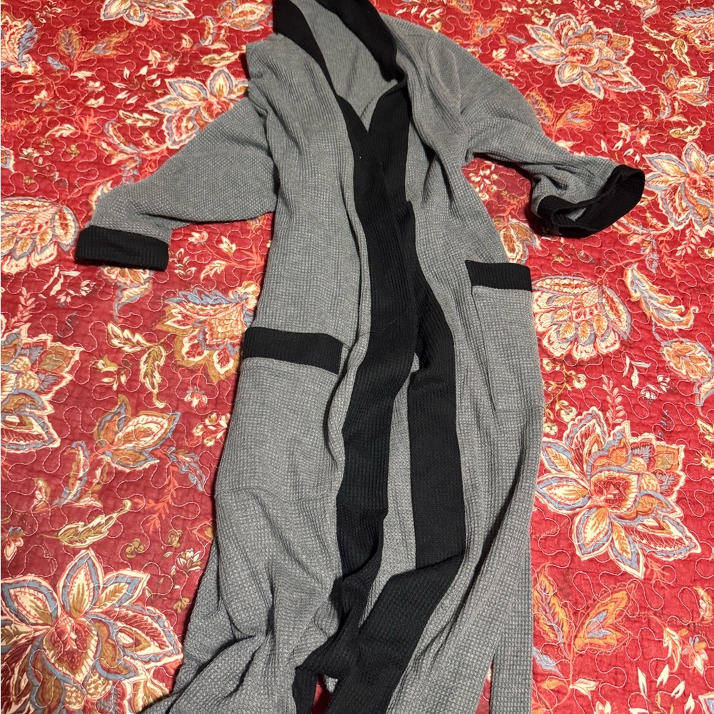 Gray and Black Hooded Robe